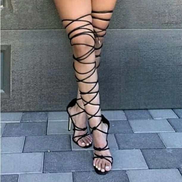 thigh high wrap up heels