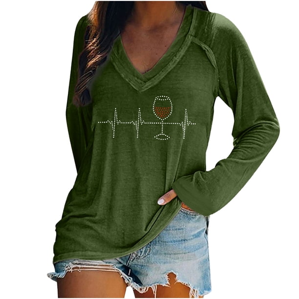 Tops de Mujer Camisas de Manga Larga Otoño Moda Causal Cuello en V Blusa Estampada Camiseta Otoño Odeerbi ODB148615