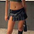 thumbnail image 4 of Women's Punk Style Studded Leather Skirt Low Waist A Line Pleated Mini With Buckle Belt Latex Skirt Asymmetrical Skirt Wrap Skirts for Women Flower Skirt Sparkly Skirt And Top Set Skirt for Women, 4 of 7