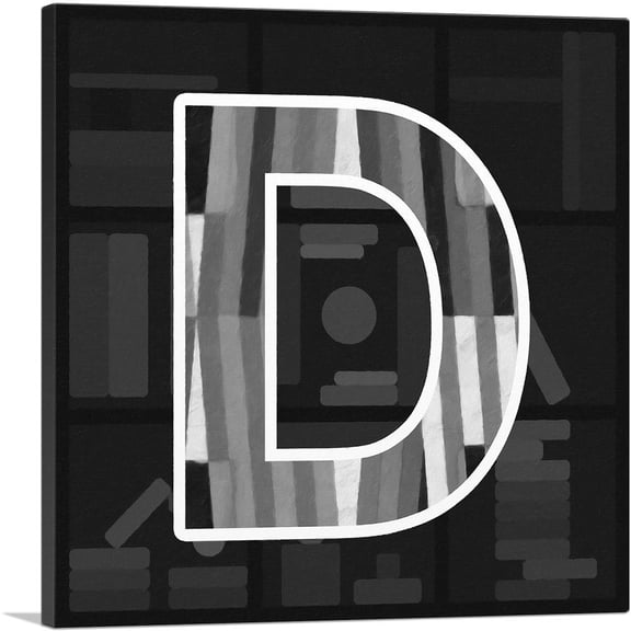 ARTCANVAS Modern Black White Alphabet Letter D Canvas Art Print - Size: 12" x 12" (0.75" Deep)
