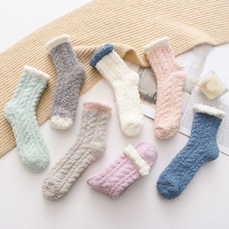 

AYYUFE 1 Pair Winter Stocking Coral Fleece Thicken Plush Warm Long Socks for Home
