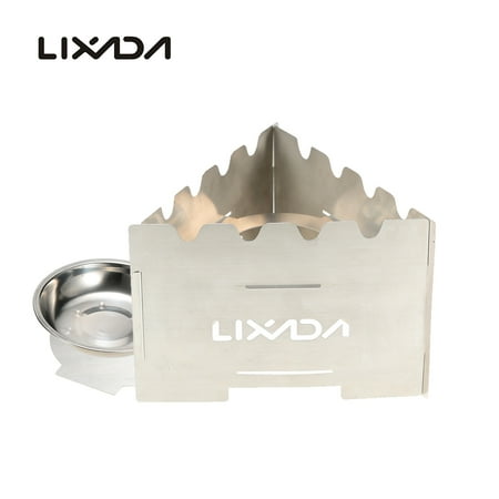 Lixada Portable Stainless Steel Folding Lightweight Wood Stove Outdoor Cooking Picnic Camping Backpacking Burner with Tray for Solid Alcohol (Best Outdoor Wood Burner)