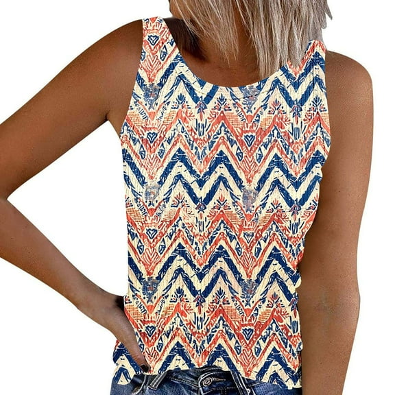 GNFQXSS Womens Crew Neck Tank Top Print Sleeveless Top Casual Beach Vacation Lightweight Flowy Top Multicolor L
