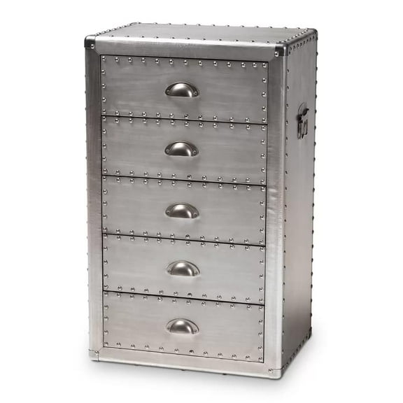 NauticalMart Aluminum Accent Chest with 5 Drawers Aviator Vintage Style Cabinet Side Table for Living Room, Hallway