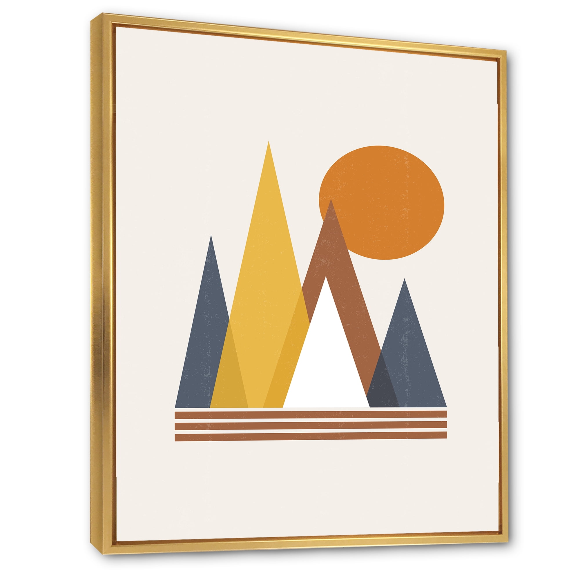 Designart 'Sun and Mountain Abstract' Modern Framed Canvas Wall Art Print