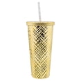 thumbnail image 1 of Vaso Plástico Grande Con Relieve, Estilo Diamante con Tapa Y Popote 600 Ml, Rose Gold, 1 of 4