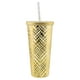 thumbnail image 1 of Vaso Plástico Grande Con Relieve, Estilo Diamante con Tapa Y Popote 600 Ml, Rose Gold, 1 of 4