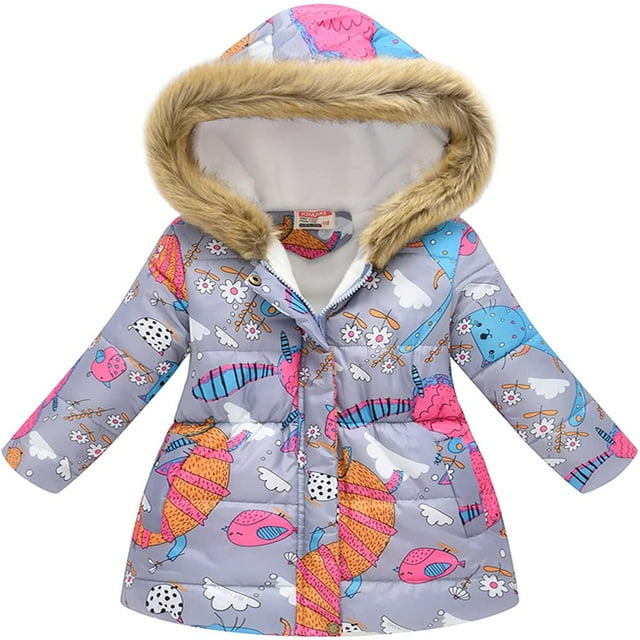Veste Matelassée pour Enfants Garçons et Filles Imprimé Mode Dessin Animé Grand Garçon Long Col à Capuche Veste Matelassée