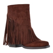 Faux Suede Fringe Booties, Women's