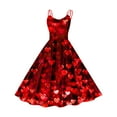 thumbnail image 2 of Viikei Womens Dresses Clearance,Women's Floral Print Short Sleeve Dress,Women's Valentine's Day Love Printed Cute Retro Strap Dress Red S, 2 of 3