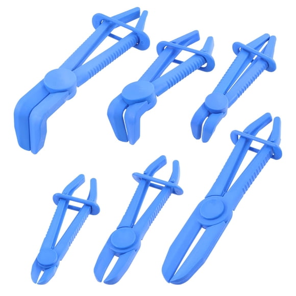 Swpeet 6Pcs Blue Straight & 90 Angled Line Clamps Flexible Hose Clamps Pliers Kit, Hose Pinch Off Pliers Set for Brake, Fuel, Coolant Hoses, Most Fle