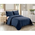 thumbnail image 1 of Home Collection Ensemble de Couvre-Lit Gaufré Élégant 3 Pcs Très Grand/Cal Très Grand Surdimensionné Léger Uni Bleu Marine Neuf# Stacy, 1 of 4