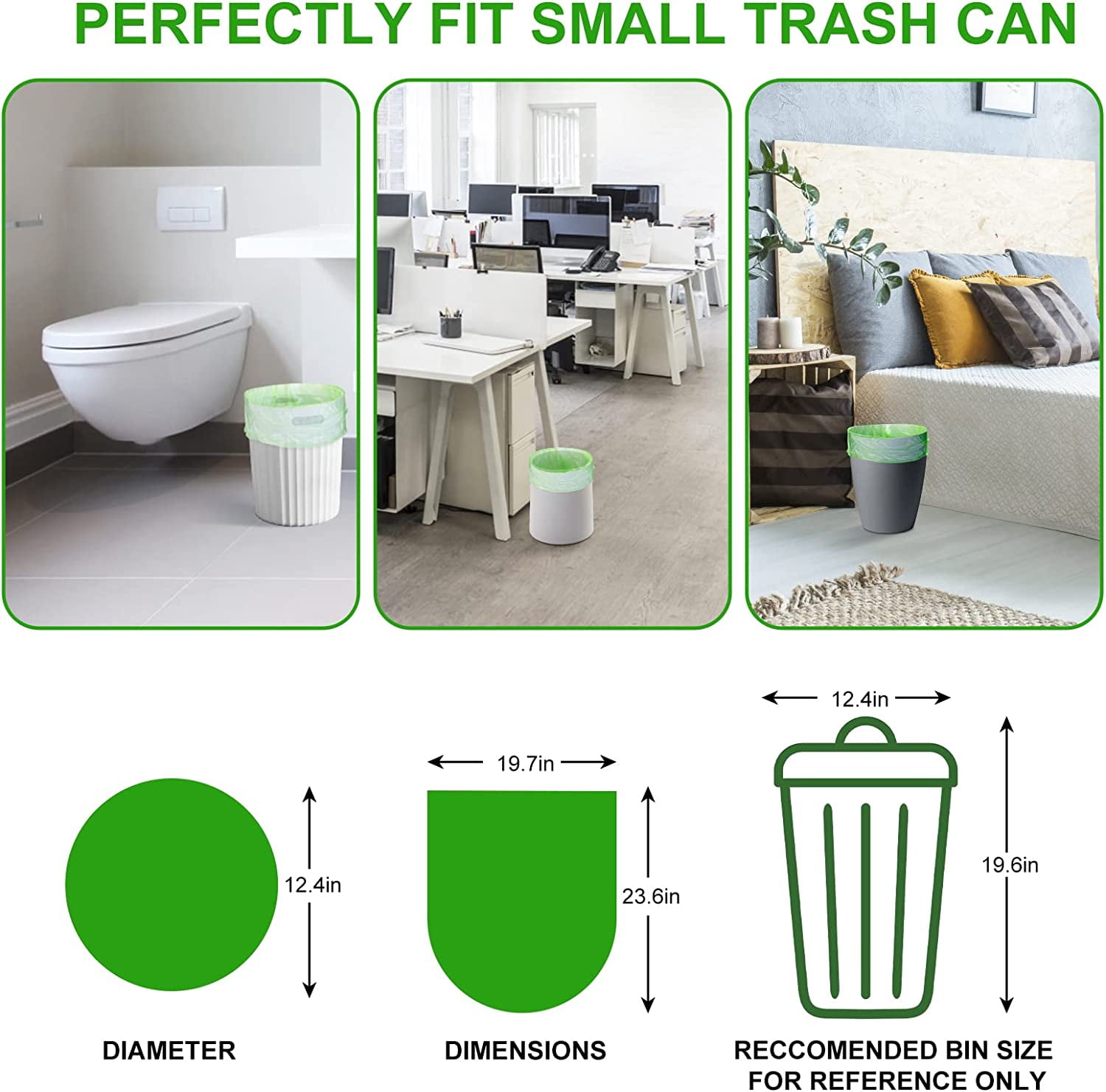 Walbest Small Trash Bags, Tear & Leak Resistant Small Garbage Bags, Flat Opening Large Capacity for Bathroom Bedroom Office Kitchen Trash Can-5 Rolls