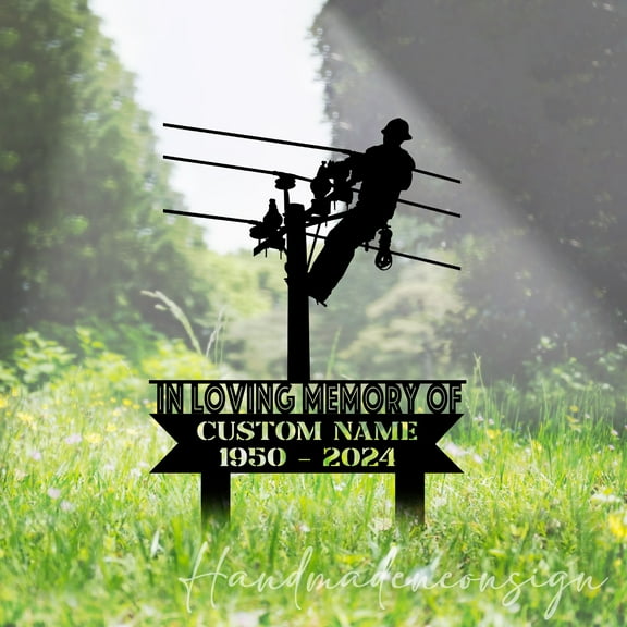 Handmadetneonsign Electrician Lineman Memorial Metal With Stake, Lineman Metal Stake, Grave Stake 65314