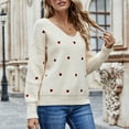thumbnail image 3 of NAYTOAO Women Valentine Heart Sweater V Neck Embroidery Knit Casual Long Sleeve Ribbed Pullover Fall Winter Sweaters, 3 of 8