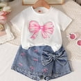 thumbnail image 4 of SGMVNU Girls 2 Piece Summer Outfit Casual Short Sleeve Graphic Tee Shirt and Denim Shorts Set Kid Clothing Set Size 6-7 Years White, 4 of 8