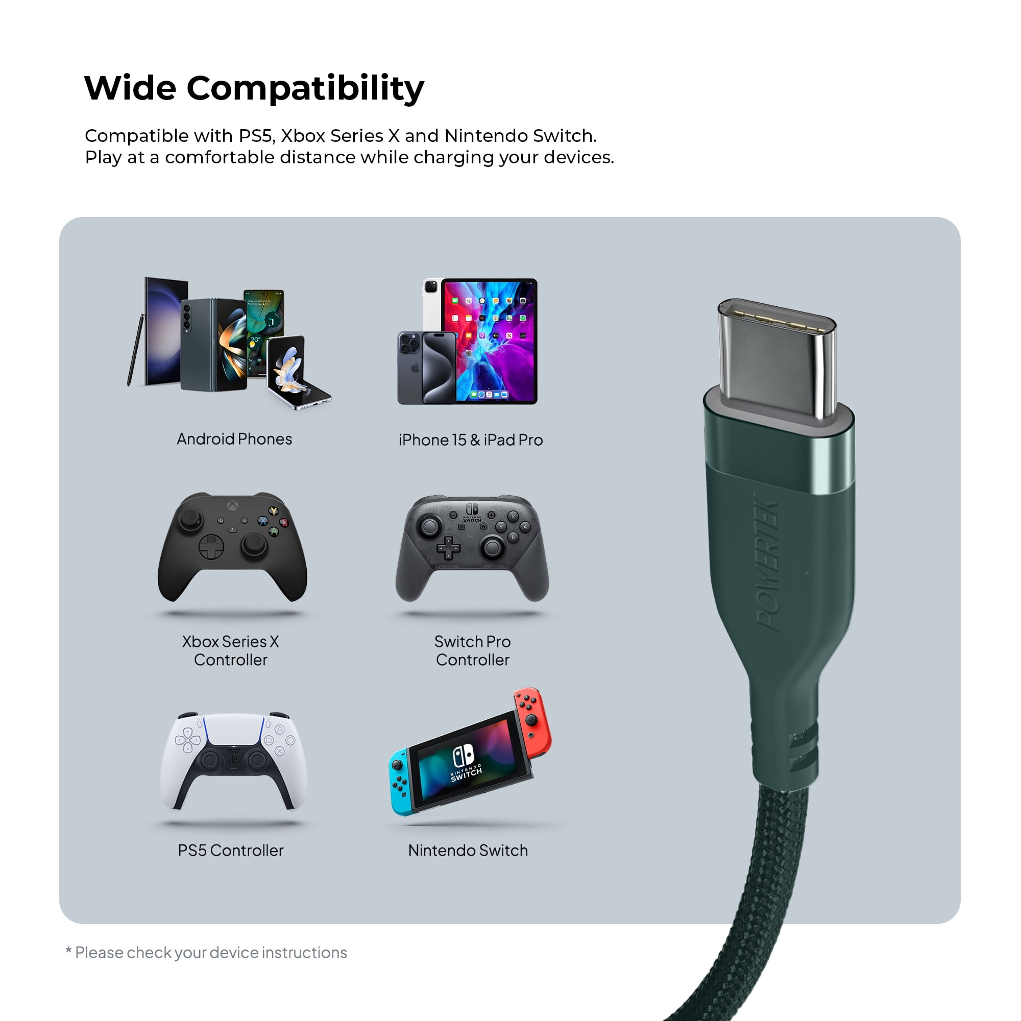 Liquipel Powertek Premium Braided USB-C to USB-C Cable - Green