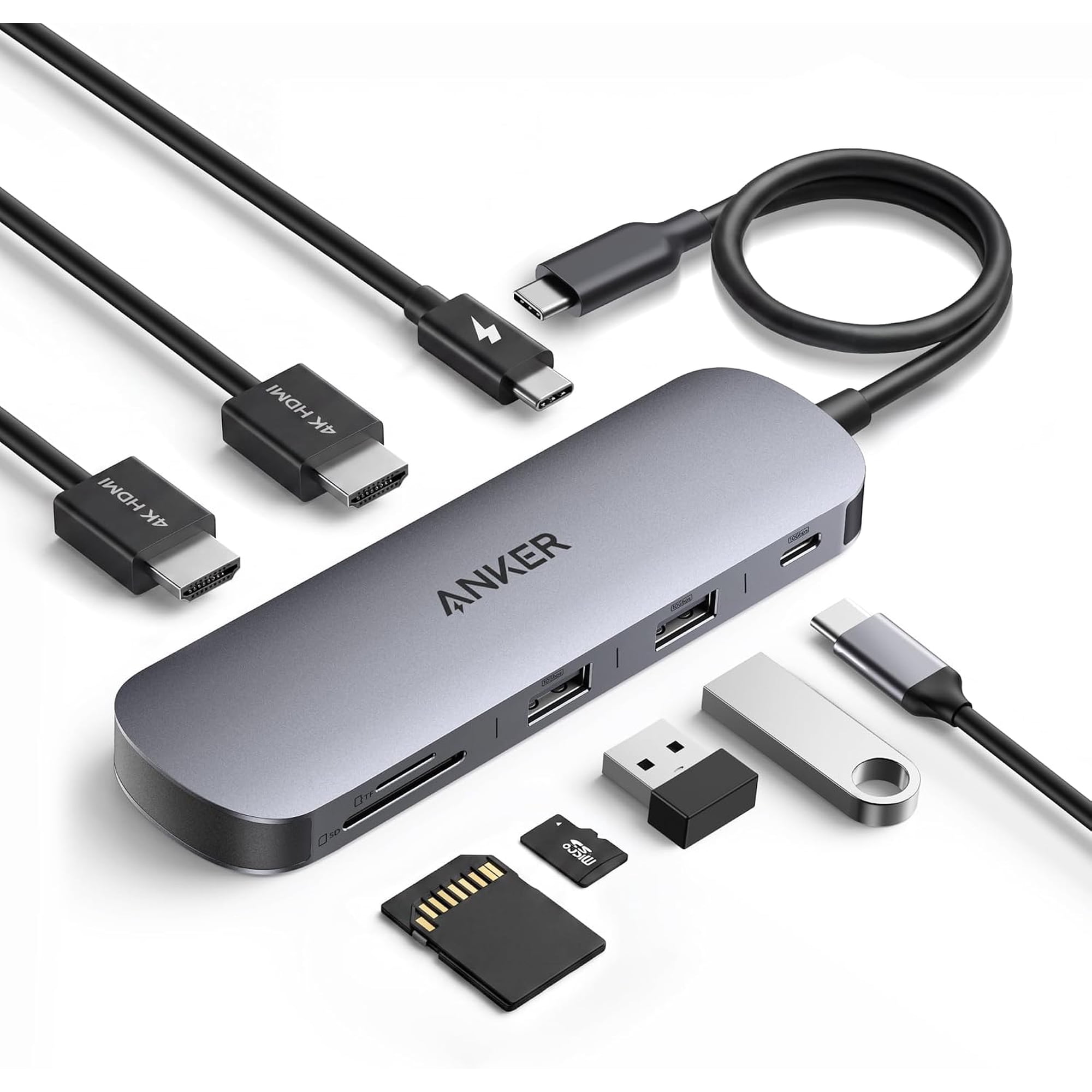 Anker Nano Laptop Docking Station, 8-in-1 USB-C Hub for Windows | Dual 4K@60Hz HDMI, 10Gbps USB-C & USB-A Ports, 85W PD, SD/TF Reader, Compatible for Dell, Lenovo, HP (Charger Not Included)
