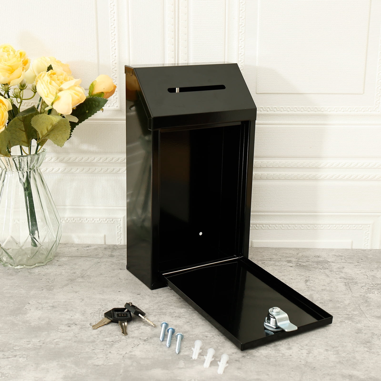 FUYGRCJ Metal Suggestion Box, Donation Box with Slot Drop Box with Lock and Key, Collection Box, Mailbox Wall Mount Drop Box Ballot Box for Home Office Outdoor