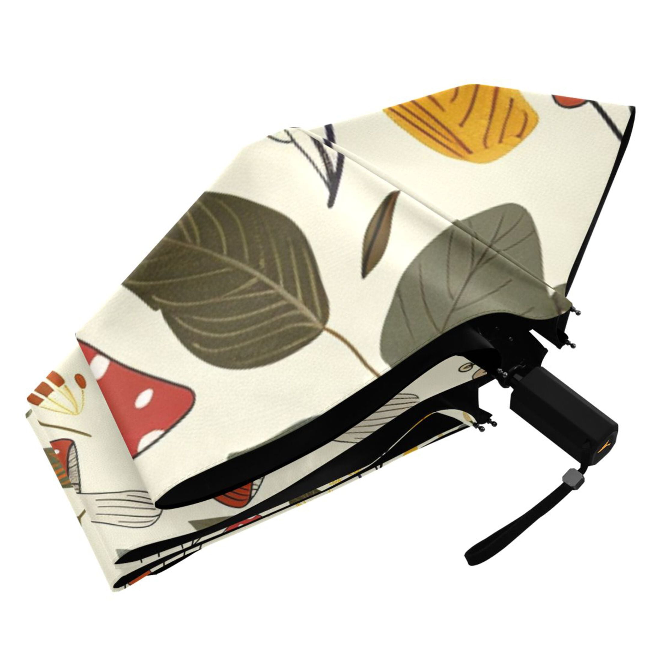 ALAZA Mushrooms Leaves UPF 50+ Compact Folding Umbrella for Rain Travel Umbrella Packable