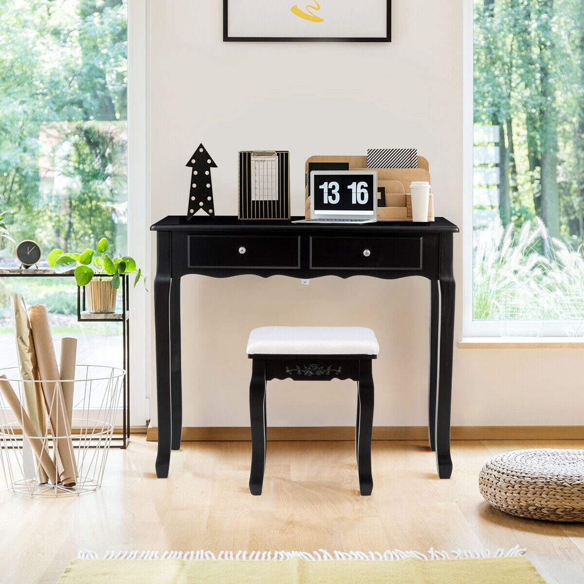 信頼も高い Vanity Mirror Folding Tri Bedroom Gymax Makeup Stool Table ウェア