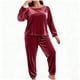thumbnail image 4 of Conjunto de pantalones y blusa de poliéster para mujer, de talla grande, a la moda, de manga larga y color liso, informal, para estar en casa, 4 of 5