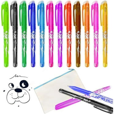 12 Colors Erasable Ballpoint Pen, Erasable Gel Pen Set, Colorful Gel Pen, with Eraser for Coloring Books, Drawing, Sketching, Office