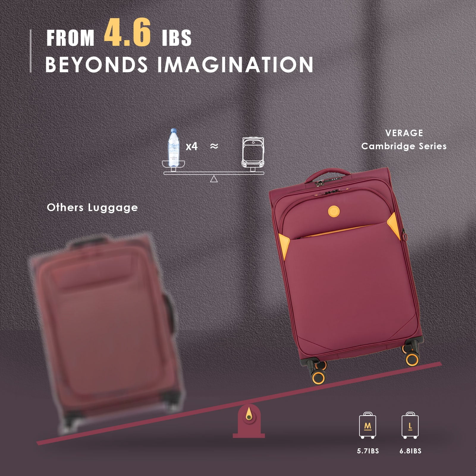 VERAGE Cambridge Lightweight Carry On Luggage, Softside Expandable Suitcase with Spinner Wheels (20-Inch, Burgundy)