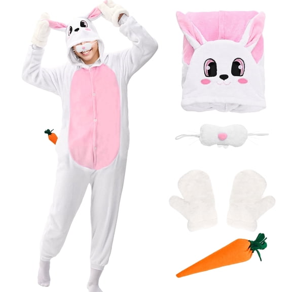 Alaiyaky Easter Bunny Costumes Adult, Rabbit Onesie Pyjamas, Cartoon Animal Jumpsuit, Pink Bunny Onesie for Easter Cosplay