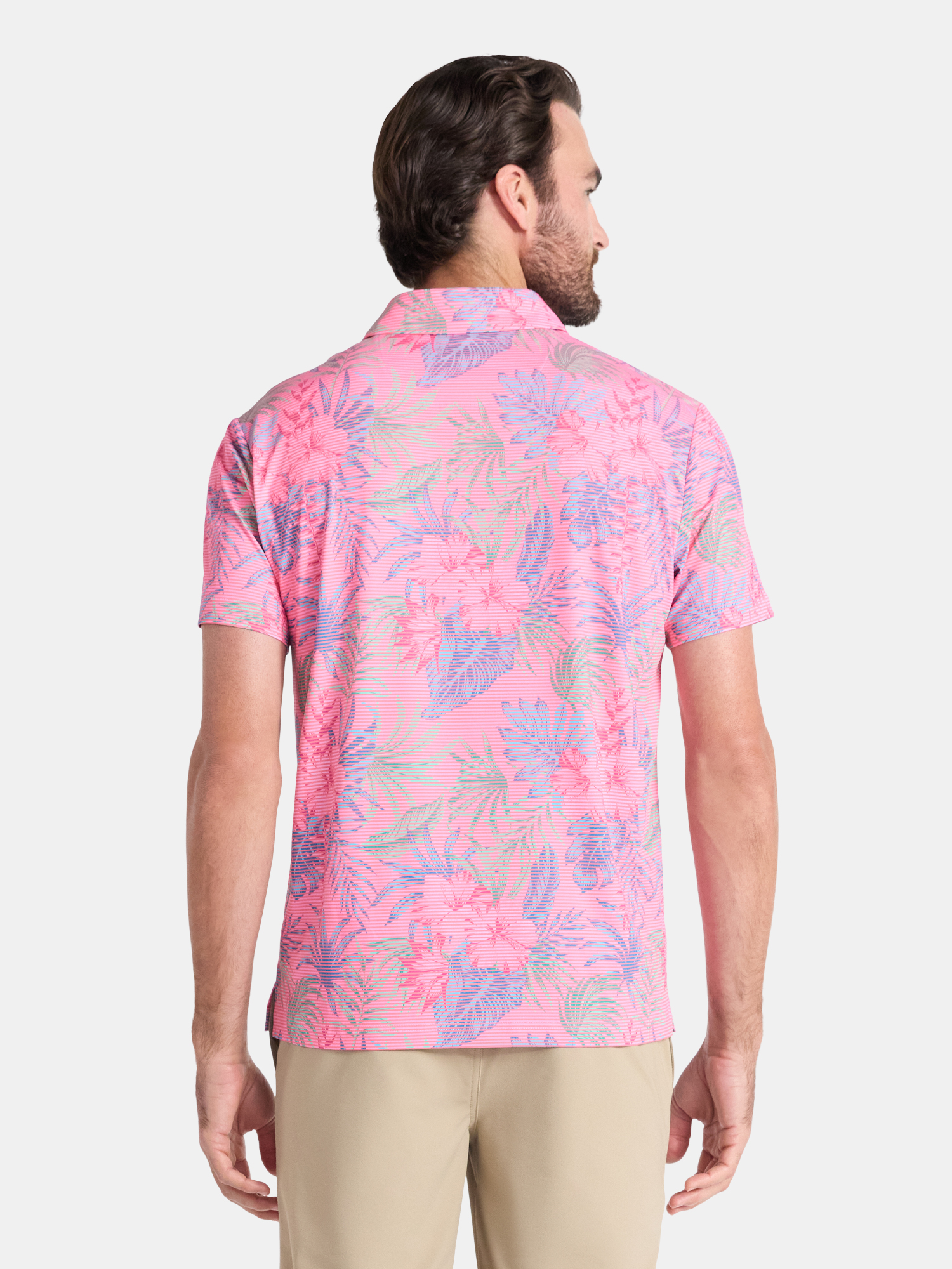 Birdie Bound Men's and Big Men's Tropical Stripes Polo Golf Shirt, Sizes XS-5XL