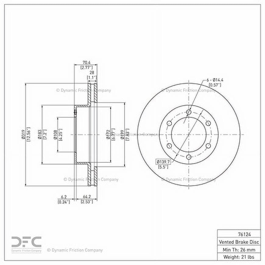Front Dynamic Friction Company Disc Brake Rotor 600-76124 (1) For 2000-2006 Toyota Tundra, 2001-2007 Toyota Sequoia