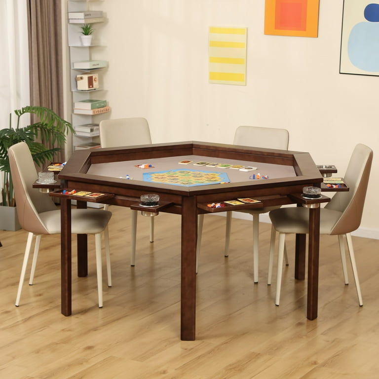 Hexagonal Solid Wood Board Game Table for 4-6 Players,Convertible