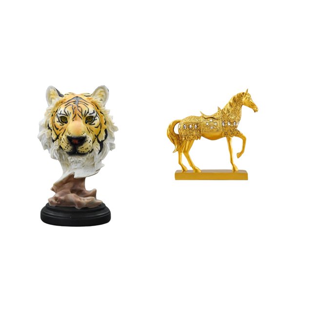 Escultura de mesa,Escultura de cabeza de tigre Estatua moderna de sobremesa,Figura de cabeza de animal para decoración de escritorio de resina.,Estatuas de caballos,Estatuas de caballos Figura