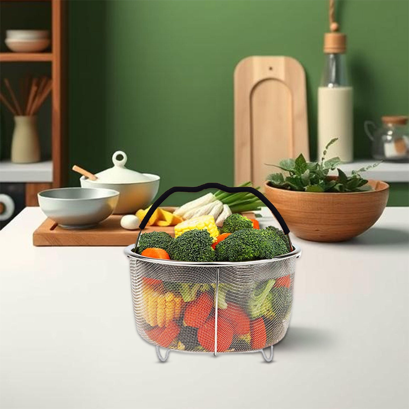 Heavy-Duty Steamer Basket Insert for Pots & Pressure Cookers, Stainless Steel Vegetable Egg Pasta Strainer with Silicone Handle - Universal Fit Kitchen Accessory for Healthy Cooking
