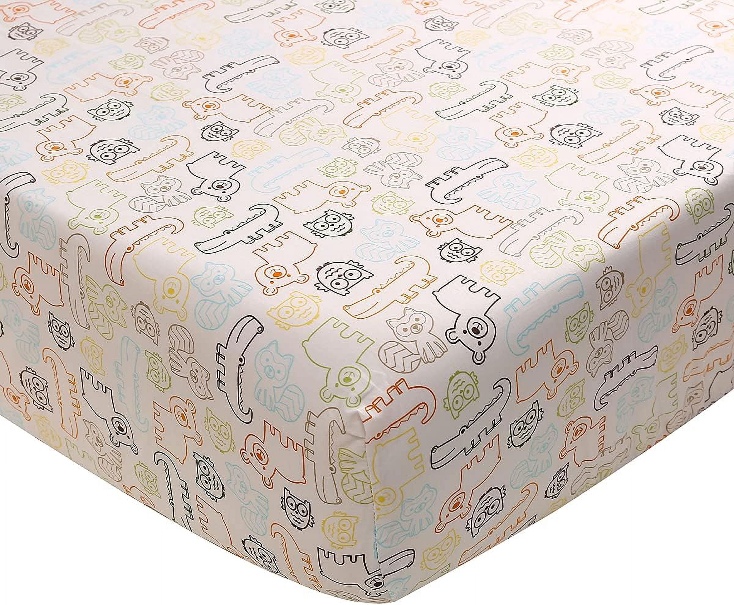 Sweet Baba 100% Cotton Crib Set,Cute Animals Crib Bedding Set for Unisex Boys and Girls in Yellow| 3 Pieces - Crib Quilt, Fitted Sheet, Crib Skirt