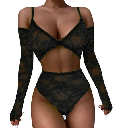 

Sehao Underwear Sets for Women Sexy Pure Color Lace Lingerie Set Babydoll Wild Homewear Sleepwear Plus Size Polyester Lace Thong Plus Size Panties