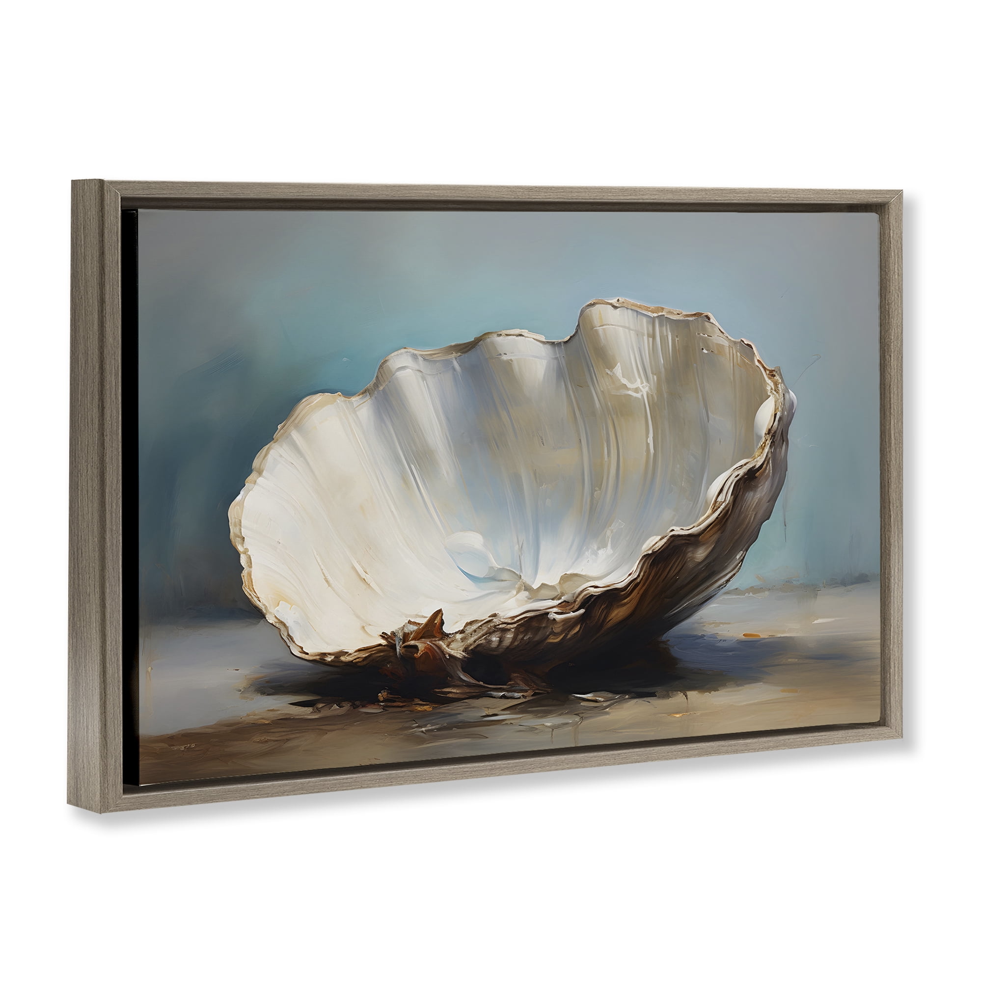 Stupell Industries Neutral Shell Still Life Nautical & Beach Painting Brown Floater Framed Canvas Art Print Wall Art, 25 x 17