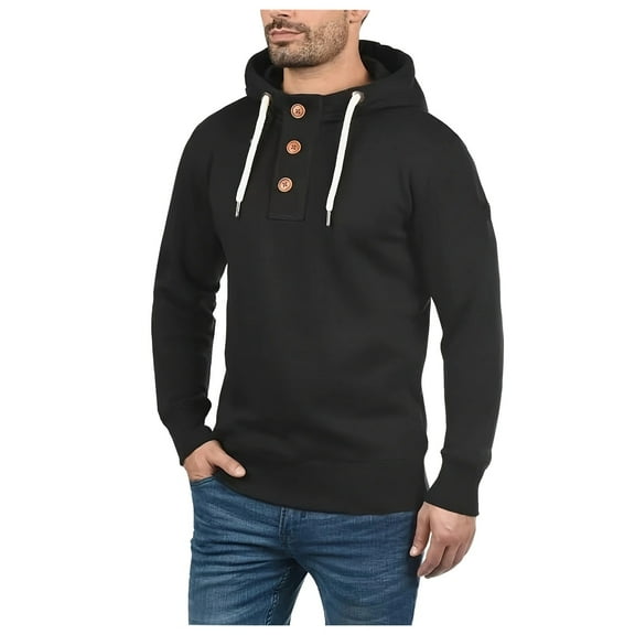 VNKIDY Men's Hoodies Fall Solid Color Hooded Henley Shirt Long Sleeve Slim Fit Hooded Pullover With Button Placket For Casual Daily Wear Cozy Tops