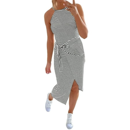 

Fun Nightgowns Women Casual Summer Sleeveless Dress Striped O Neck Sundresses Tank Dress Dress Casual Cute