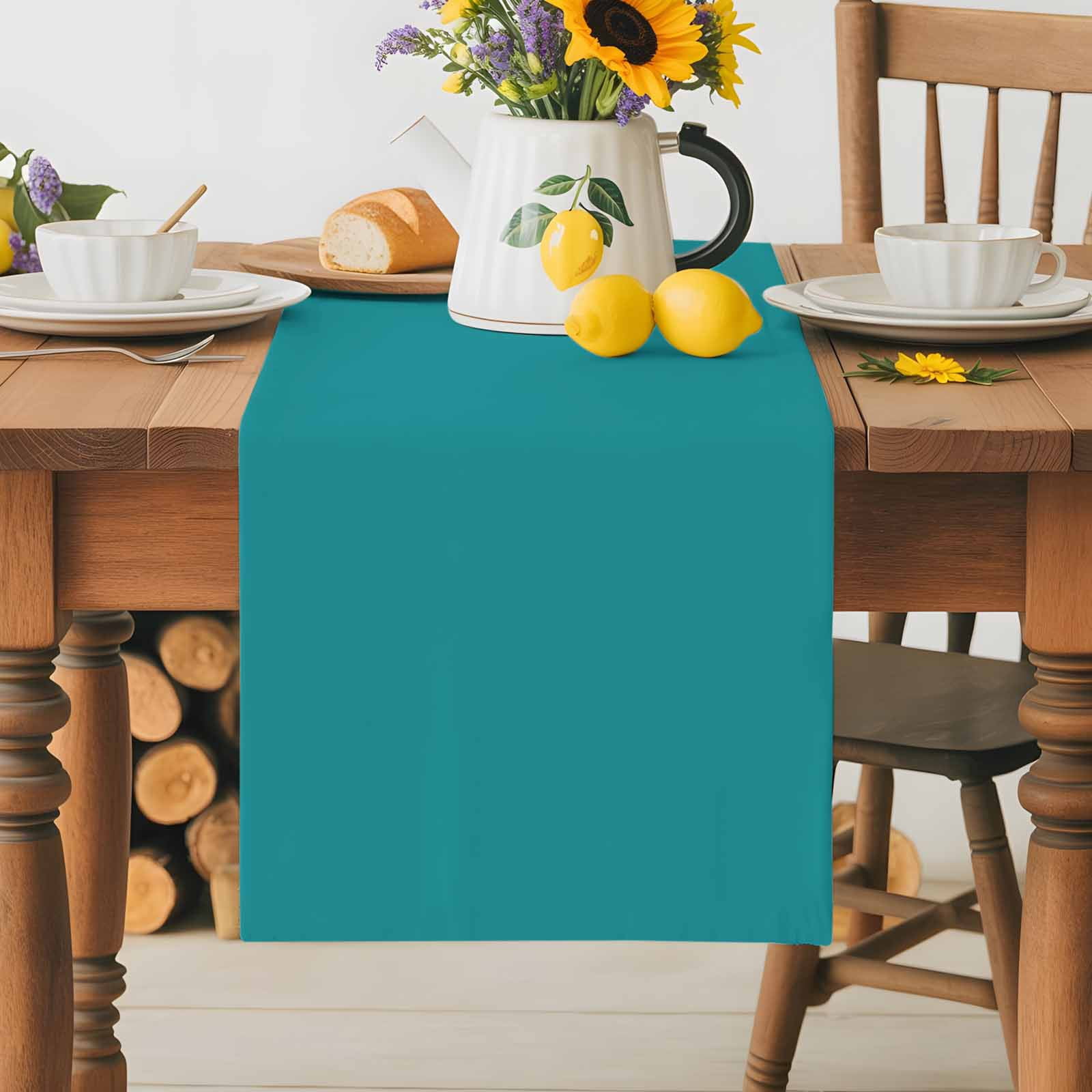 Teal Cotton Linen Table Runner for Dining Kitchen, Turquoise Pure Teal Wedding Outdoor Party Tablerunners Decoration, Dresser Scarf Coffee Tablecloth Runners 13x70 Inches