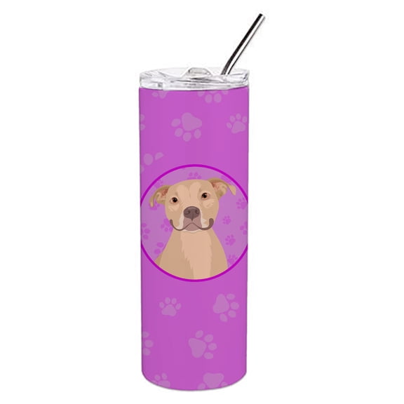 Carolines Treasures WDK1375TBL20 Pit Bull Fawn Design1 Stainless Steel 20 oz Skinny Tumbler Pink 20 oz multicolor