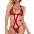 thumbnail image 4 of VISgogo Conjunto de lencería sexy para mujer, transparente Halter Sling Bra Correa cruzada Tangas conectadas para cosplay VISgogo moda, 4 of 6