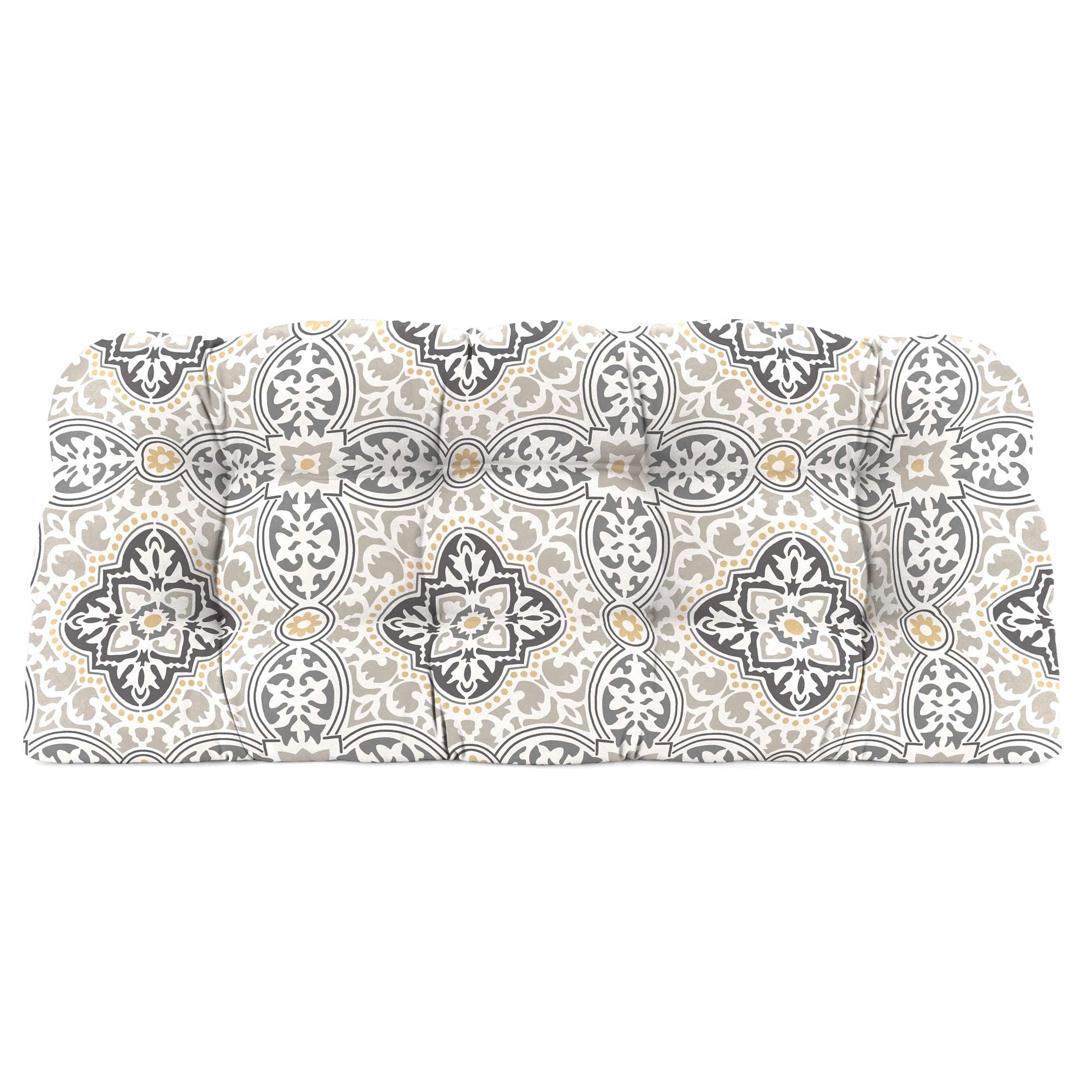 Jordan Manufacturing 3-Piece Rave Grey Quatrefoil Tufted Outdoor Cushion with 1 Wicker Bench Cushion and 2 Wicker Seat Cushions