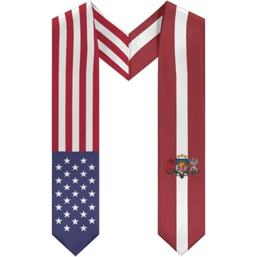Latvia Mix United States Flag Graduation Stole Sash For Study Aboard International Students