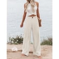 thumbnail image 3 of PUWEI Women's Cotton Linen Casual Pants Button up High Waist Wide Leg Trousers with Pockets, 3 of 7