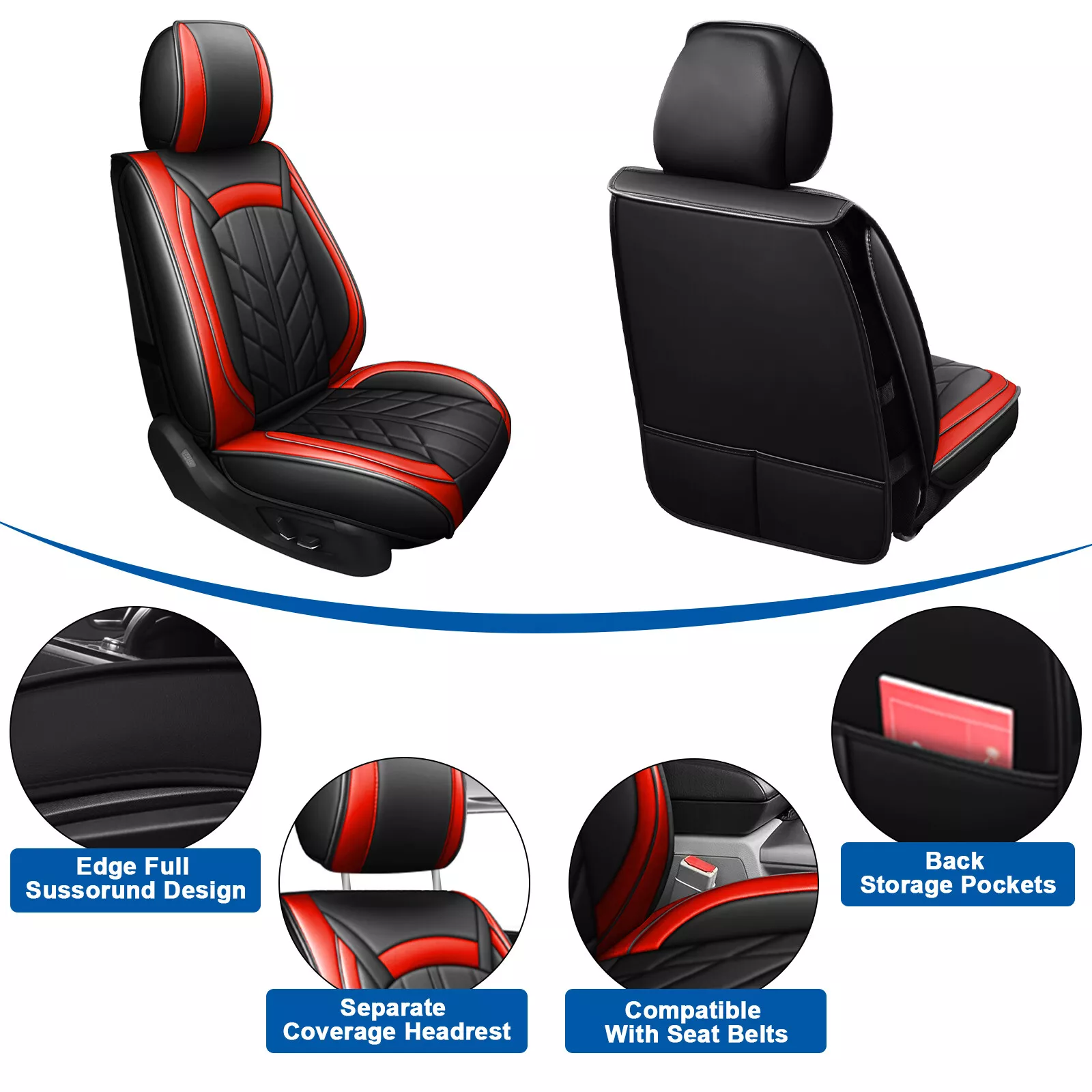 Custom Fit for Dodge Ram 1500 2500 3500 2009-2023 Car Seat Covers, Luxury Faux Leather Front Rear Seat Pickup Cushion Protector Black Red