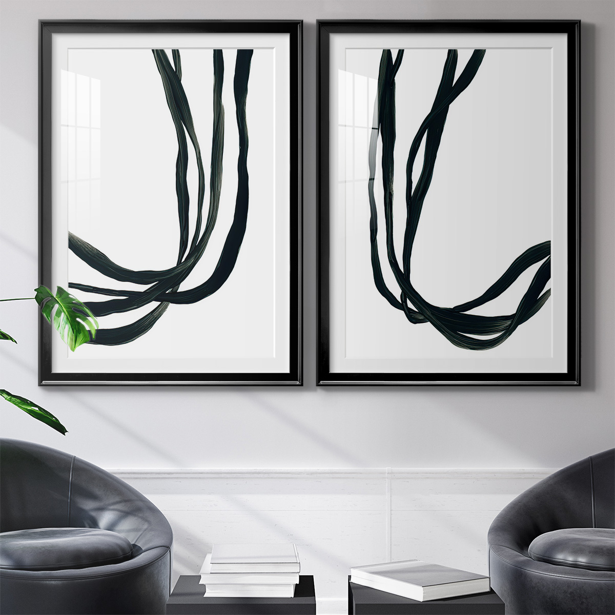 Wexford Home Onyx Ribbon I Premium Framed Print, 26.5" x 36.5" - Ready to Hang, Black (Set of 2)
