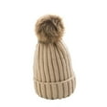 thumbnail image 2 of Eosunjian Women Winter Solid Color Pompom Knitted Beanie Hat Thick Warm Stretch Ski Cap, 2 of 12