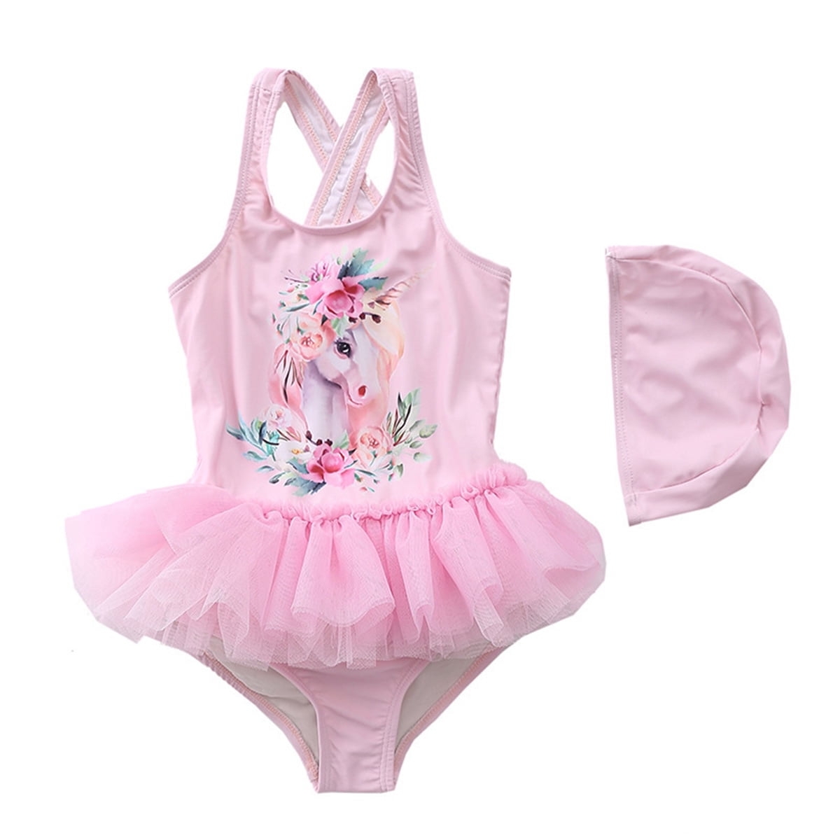 Baby Kid Girls Halterneck Lace Floral Tutu Skirt Bikini Set Beach Bathing Suit 