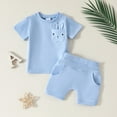 thumbnail image 2 of Gubotare Baby Boy Outfits Summer Solid Color Boy Clothes Toddler Baby Boys Summer Outfits Short Sleeve T-Shirt Shorts Set 6 9 12 18 24 Months 2T 3T 4T (Blue,Size 6-12 Months), 2 of 9